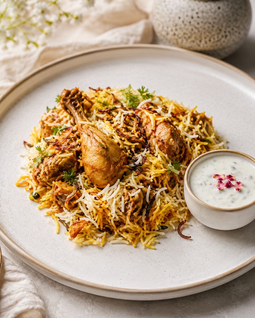 Chicken Biryani — Sealed under dough, opened at your table