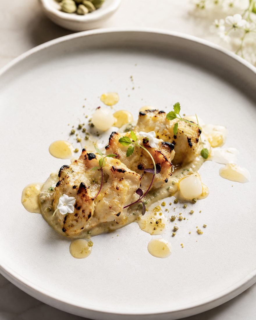 Silver Thread — malai chicken tikka with white miso and yuzu-kosho glaze